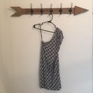 Navy Blue & White Geometric One Shoulder Dress